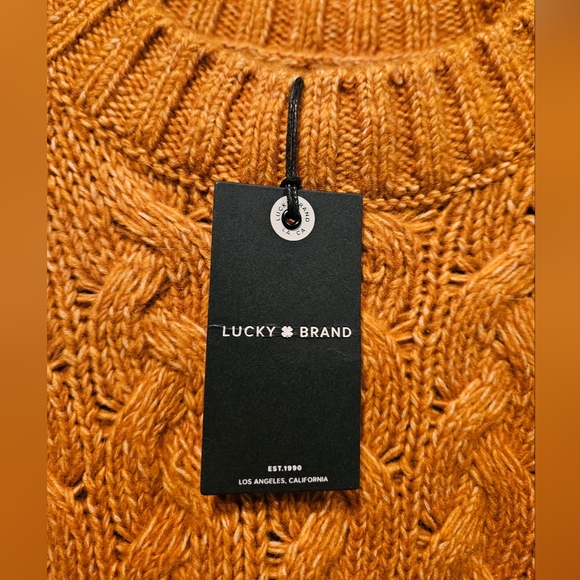 Lucky Brand Cable Knit Sweater in Warm Amber SIZE MEDIUM NWT - Picture 3 of 11
